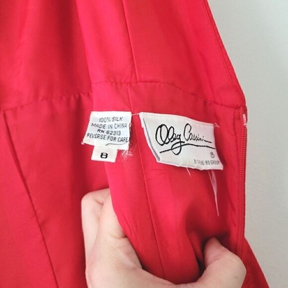 Oleg Cassini 100% Silk Dress Bright Red  Vintage 8 - Picture 7 of 9
